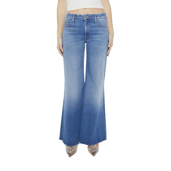 MOTHER Denim - MOTHER The Lil Roller Fray Wide Leg Blue Stretch Jean NWOT Size 27 MSRP $258